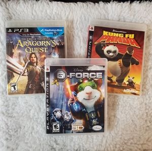 Playstation 3 Game Bundle KungFu Panda - LOTR Aragorn's Quest - G Force Ex Cond